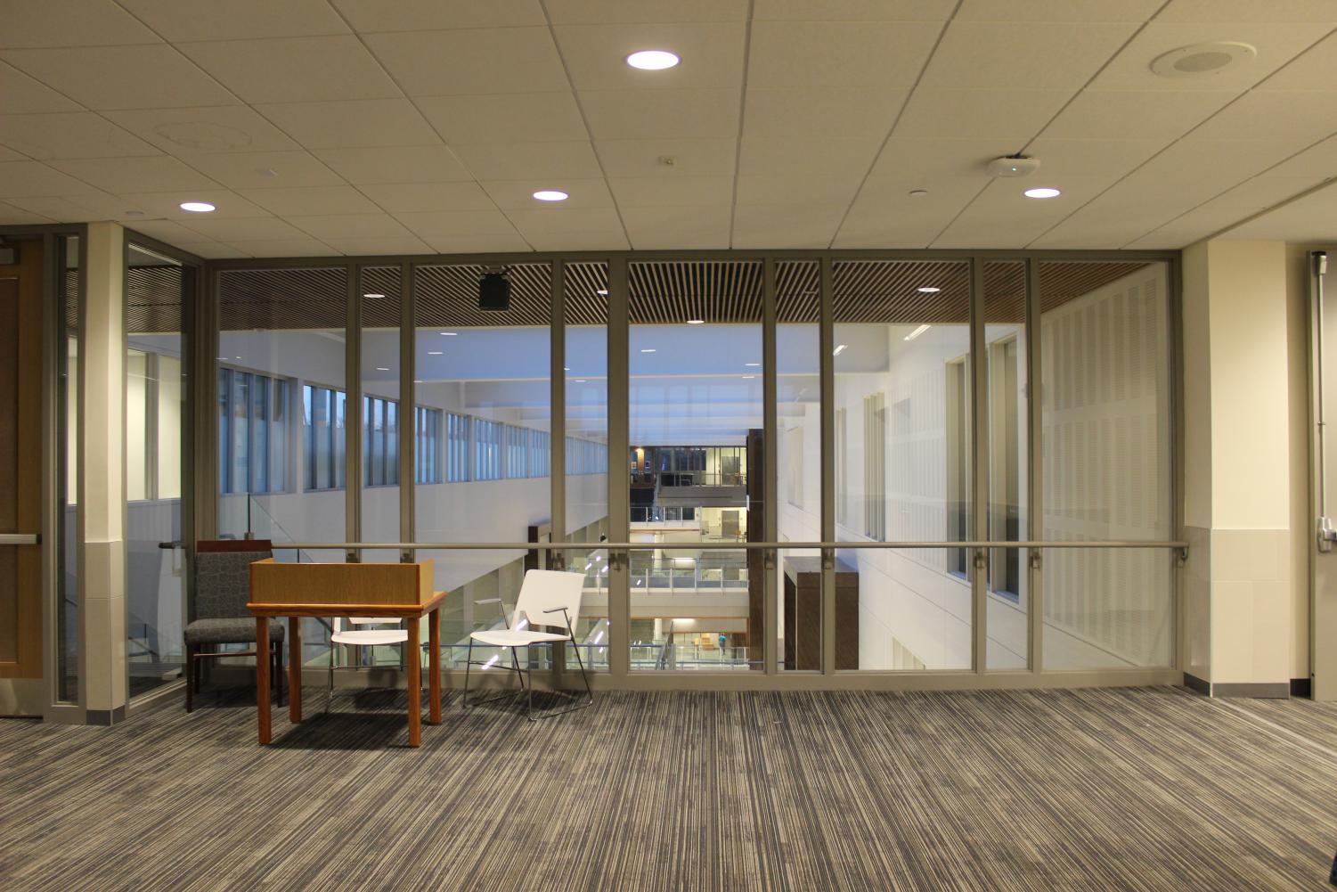 The all glass design of the new building makes lockdown drills more complicated, limiting the spaces that students can be completely out of view and forcing some to evacuate their classrooms | Kim