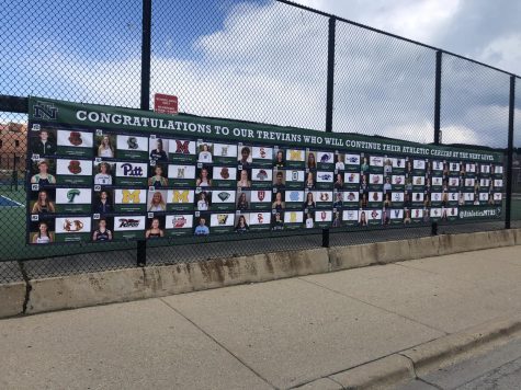 New Trier’s Athletic Department hung this banner to honor their college-committed athletes 