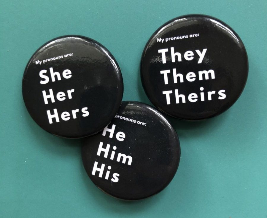 These pronoun pins, given out by health teacher Andy Milne, are another easy way to share your pronouns