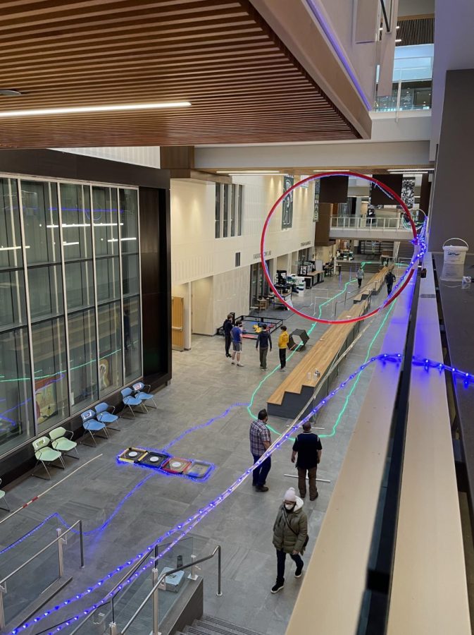 New Trier arranged their lit up obstacles in the concourse area for their first drone race of the season on Jan. 22