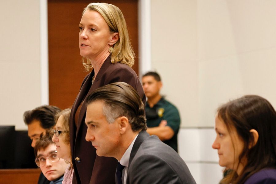 Assistant Public Defender Melisa McNeill introduces members of the defense team to prospective jurors during jury pre-selection in the penalty phase of the trial of Marjory Stoneman Douglas High School shooter Nikolas Cruz at the Broward County Courthouse in Fort Lauderdale, Fla. on Tuesday, April 12, 2022