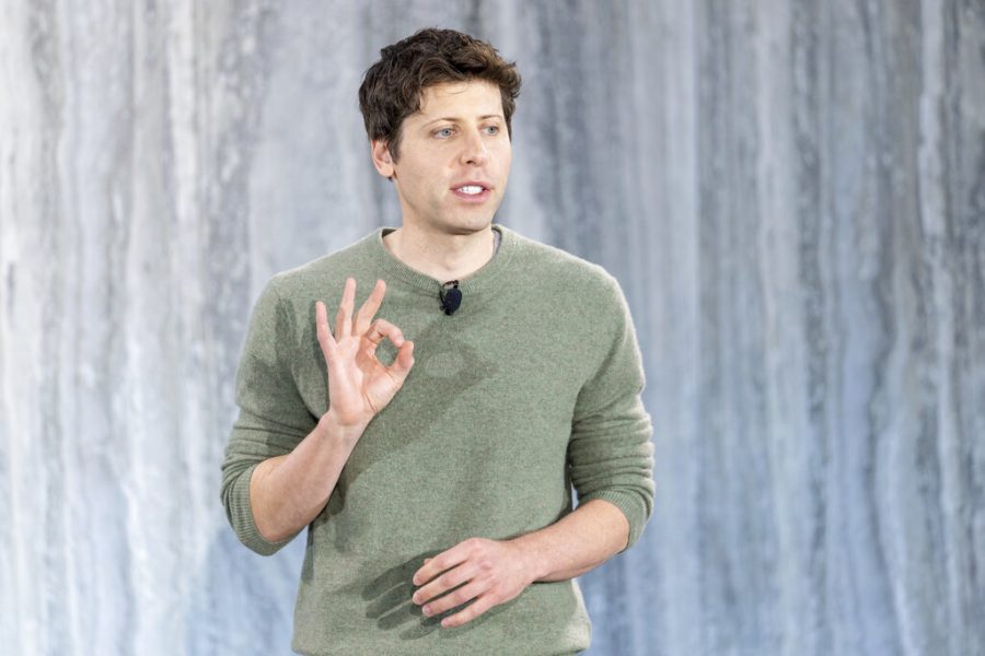 OpenAI+CEO+Sam+Altman+speaks+to+press+during+the+Introduction+of+the+integration+of+the+Bing+search+engine+and+Edge+browser+with+OpenAI