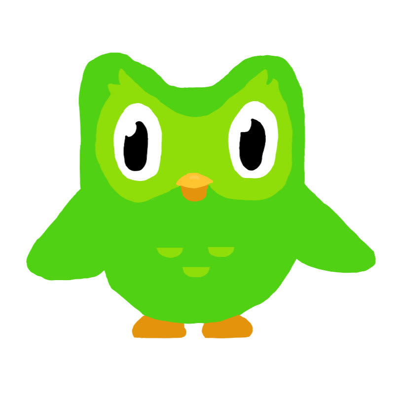 A drawing of the Duolingo mascot, Duo the owl. 