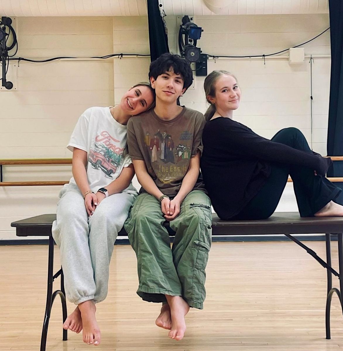 Mesterharm (left), Alcantara (middle), and Schindler (right) practicing for Dance Day