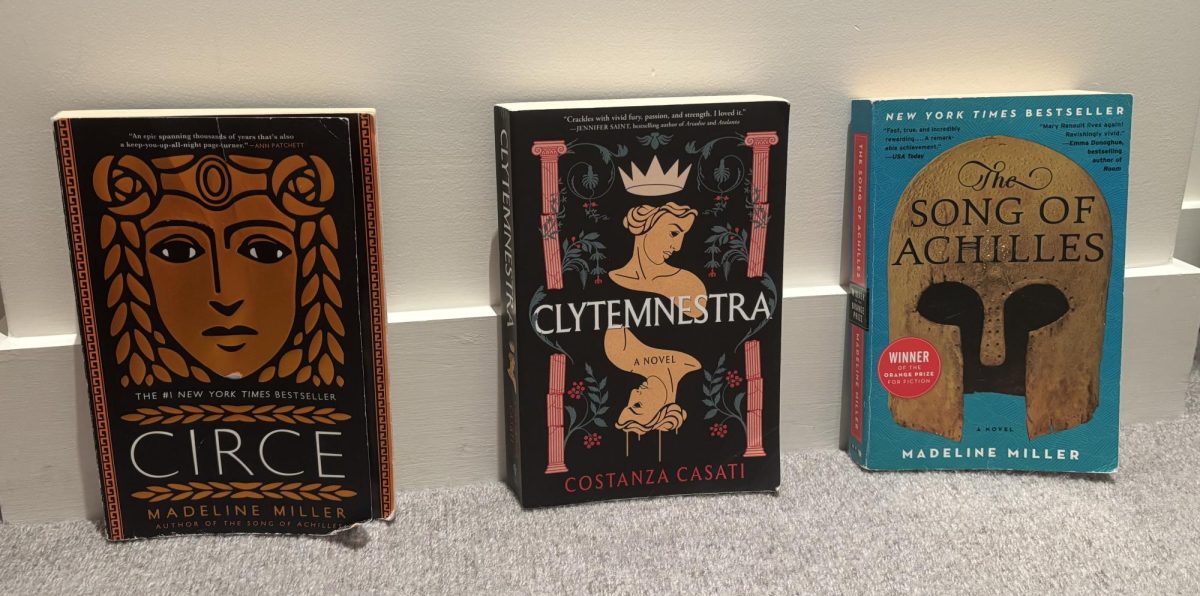 Copies of 'Circe' by Madeline Miller, 'The Song of Achilles' by Madeline Miller, 'Clytemnestra' by Costanza Casati