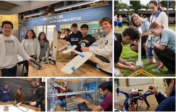 Students build model planes during an applied arts class.
