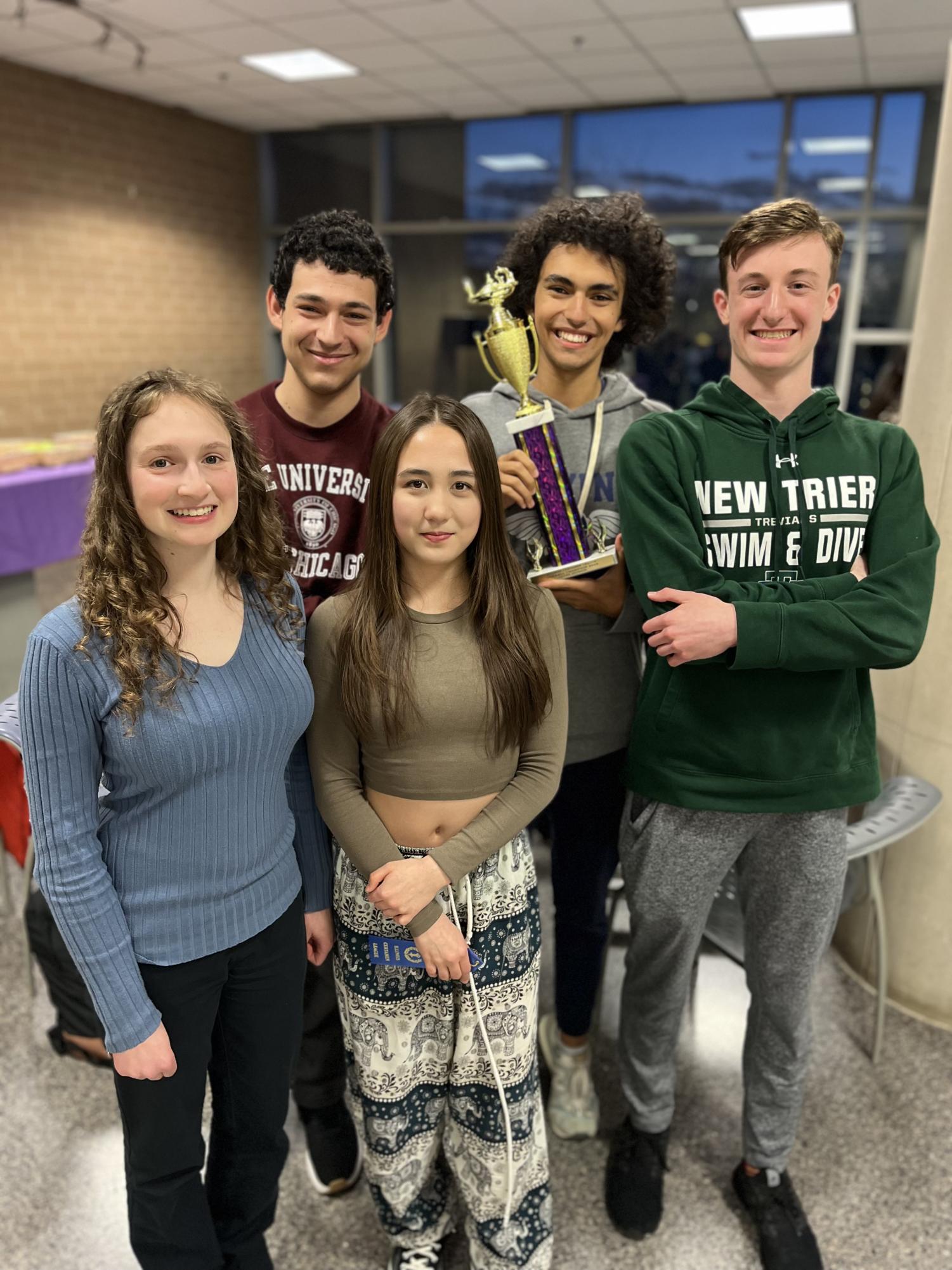 Members of New Trier High School's Latin Club after placing first in the Illinois State Certamen competition on April 15
