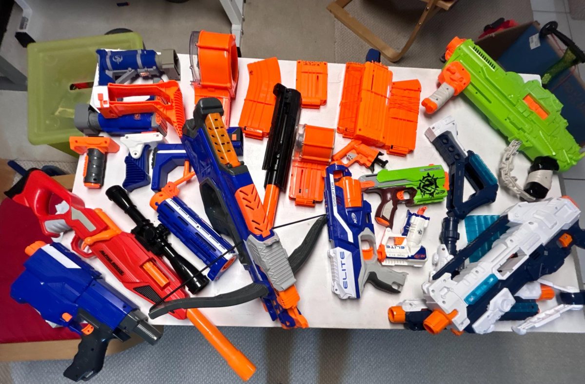 One player’s stockpile of Nerf guns and ammunition in preparation for week one of Paranoia