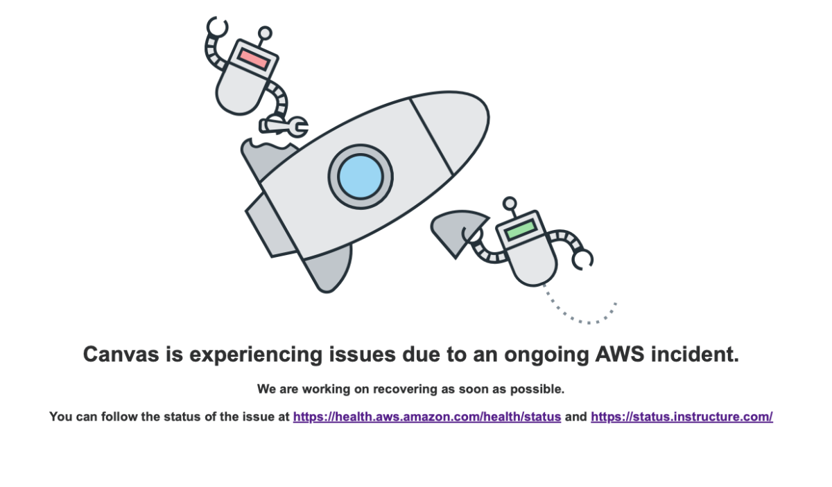 Message that appears when users try to access the Canvas website. 