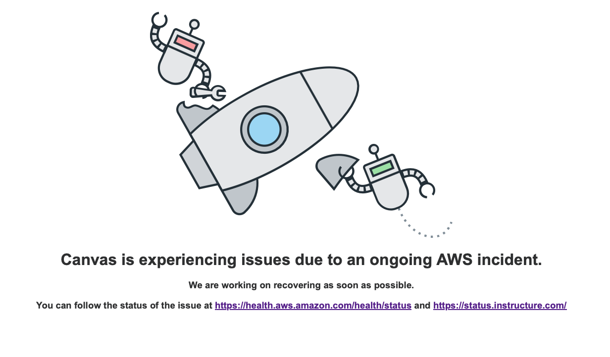 Message that appears when users try to access the Canvas website. 