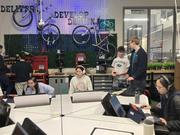 Members of the robotics club are pictured working on their projects