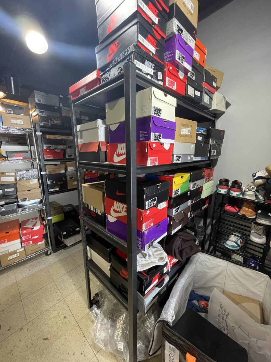 From the very first step you take into Stride Chicago, you are immediately struck by the store’s cleanliness: the gray tiled floor is polished, the hoodies—hanging on a rack in the middle of the store—are vibrant, and the massive shoe shelf on the far left wall seems to neatly overflow with over 100 right-foot shoes. The atmosphere is quiet, calm, and cozy which gives the store an air of familiarity. Yet what truly makes Stride Chicago truly stand out is that it is owned and managed by two teenage boys.