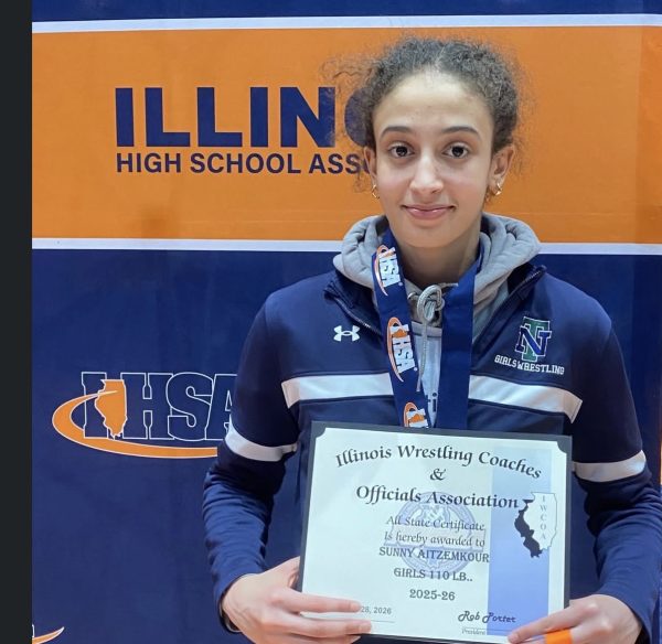 Junior Sunny Aitzemkour finished in sixth place at the IHSA state girls wrestling finals in February. 